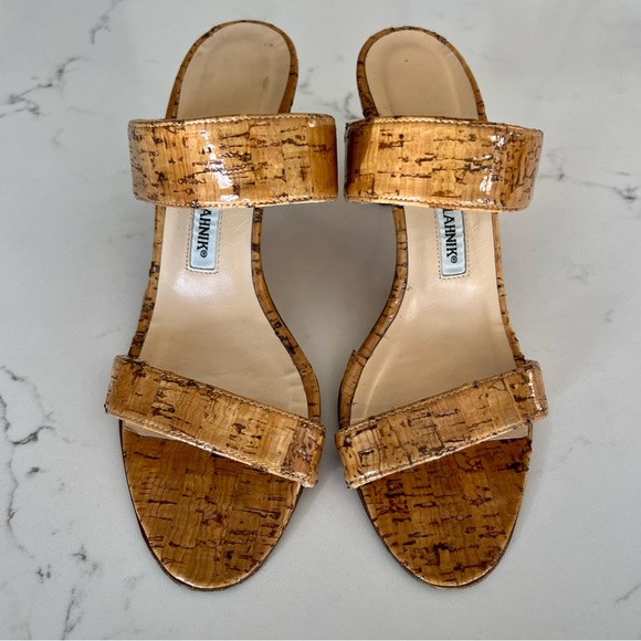 MANOLO BLAHNIK Tan Cork Sandals, size 6.5 - Picture 1 of 16